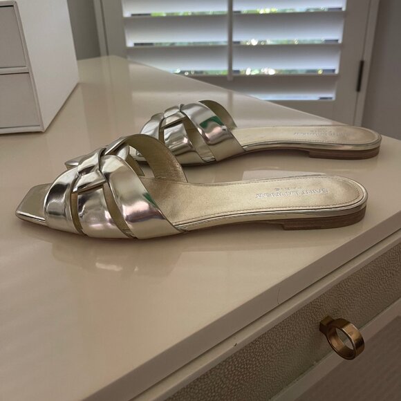 YSL PlatinumTribute Flat Slide Sandal - Run Small So Size Up ½ Size - Picture 2 of 10